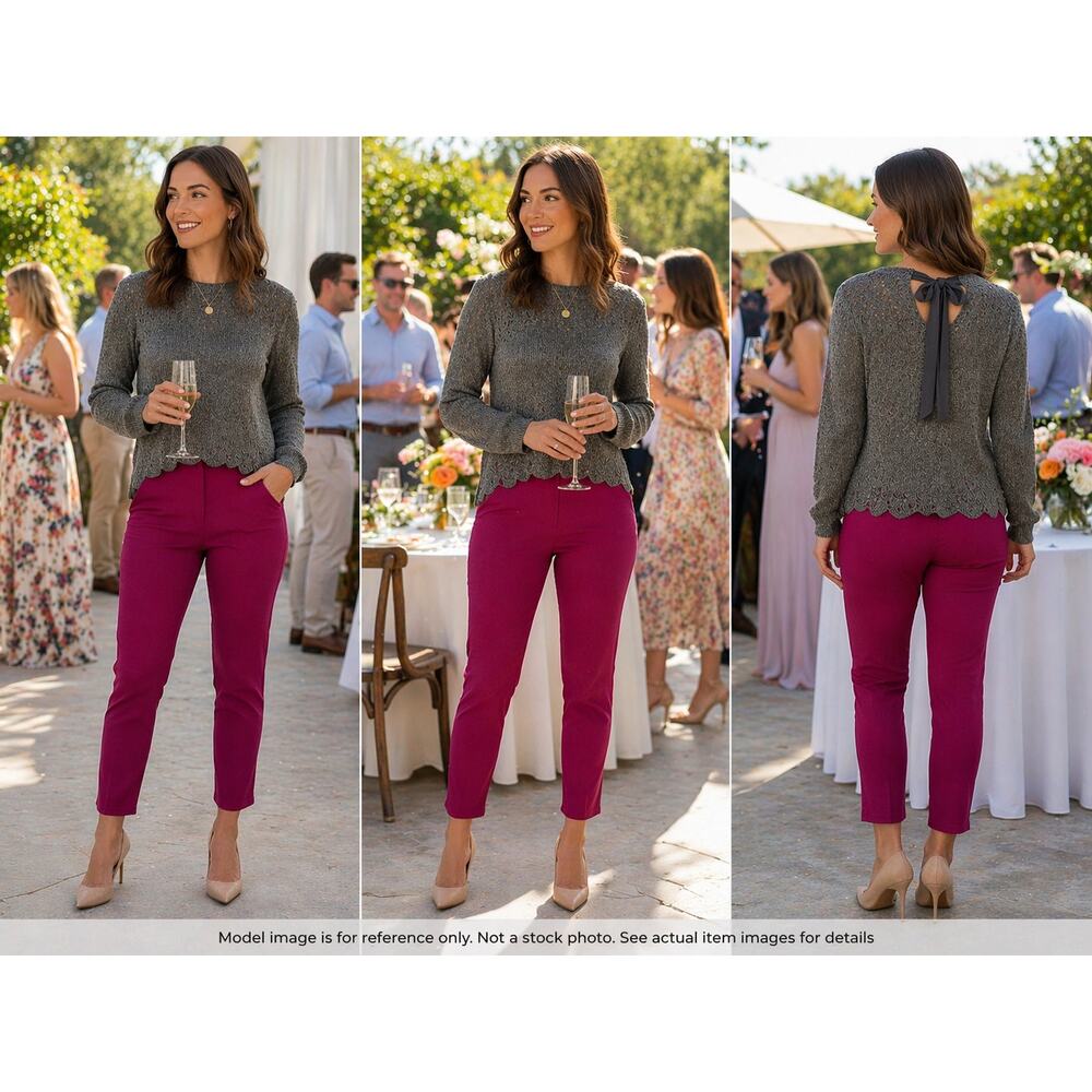 LC Lauren Conrad Gray Knit Tie Back Sweater Size S Scalloped Hem